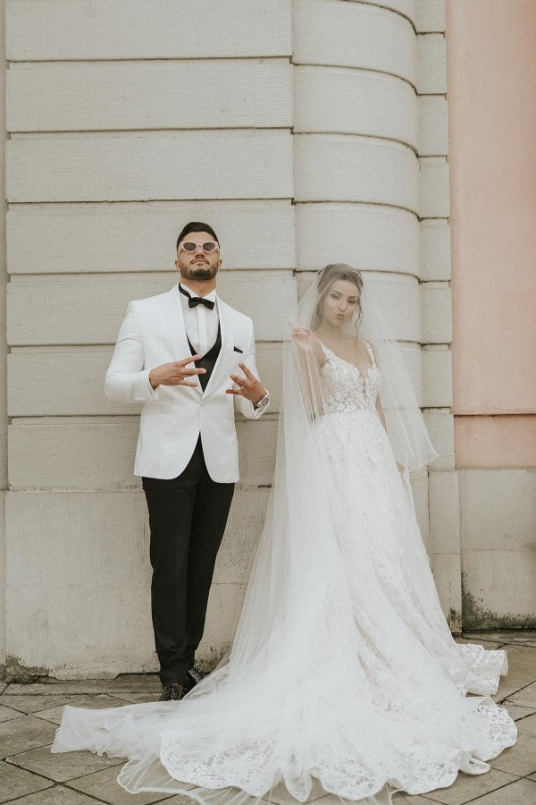 Straps Sleeveless Wedding Dress Appliques Long-27dress