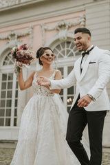 Straps Sleeveless Wedding Dress Appliques Long-27dress