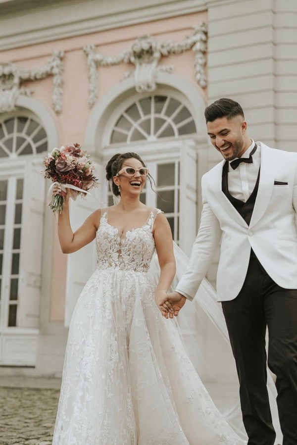 Straps Sleeveless Wedding Dress Appliques Long-27dress