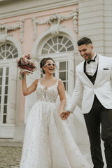 Straps Sleeveless Wedding Dress Appliques Long-27dress