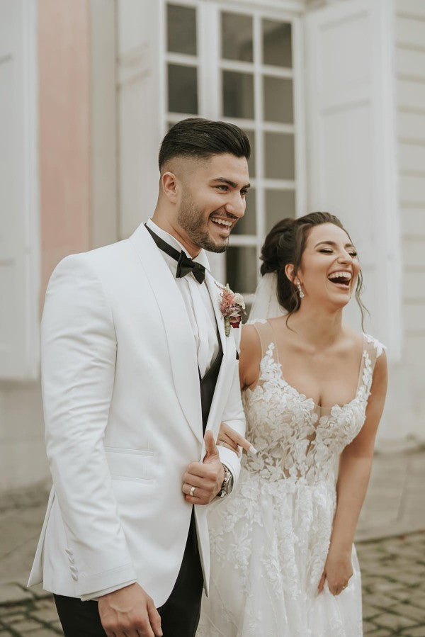 Straps Sleeveless Wedding Dress Appliques Long-27dress