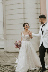 Straps Sleeveless Wedding Dress Appliques Long-27dress