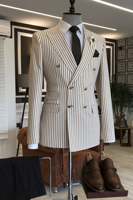 Striped Peaked Lapel Double Breasted Business Suits