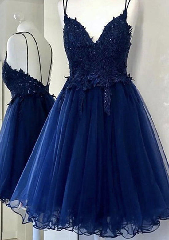 Stunning A-line V-Neck Homecoming Dress with Beaded Lace Appliqu¨¦s-27dress