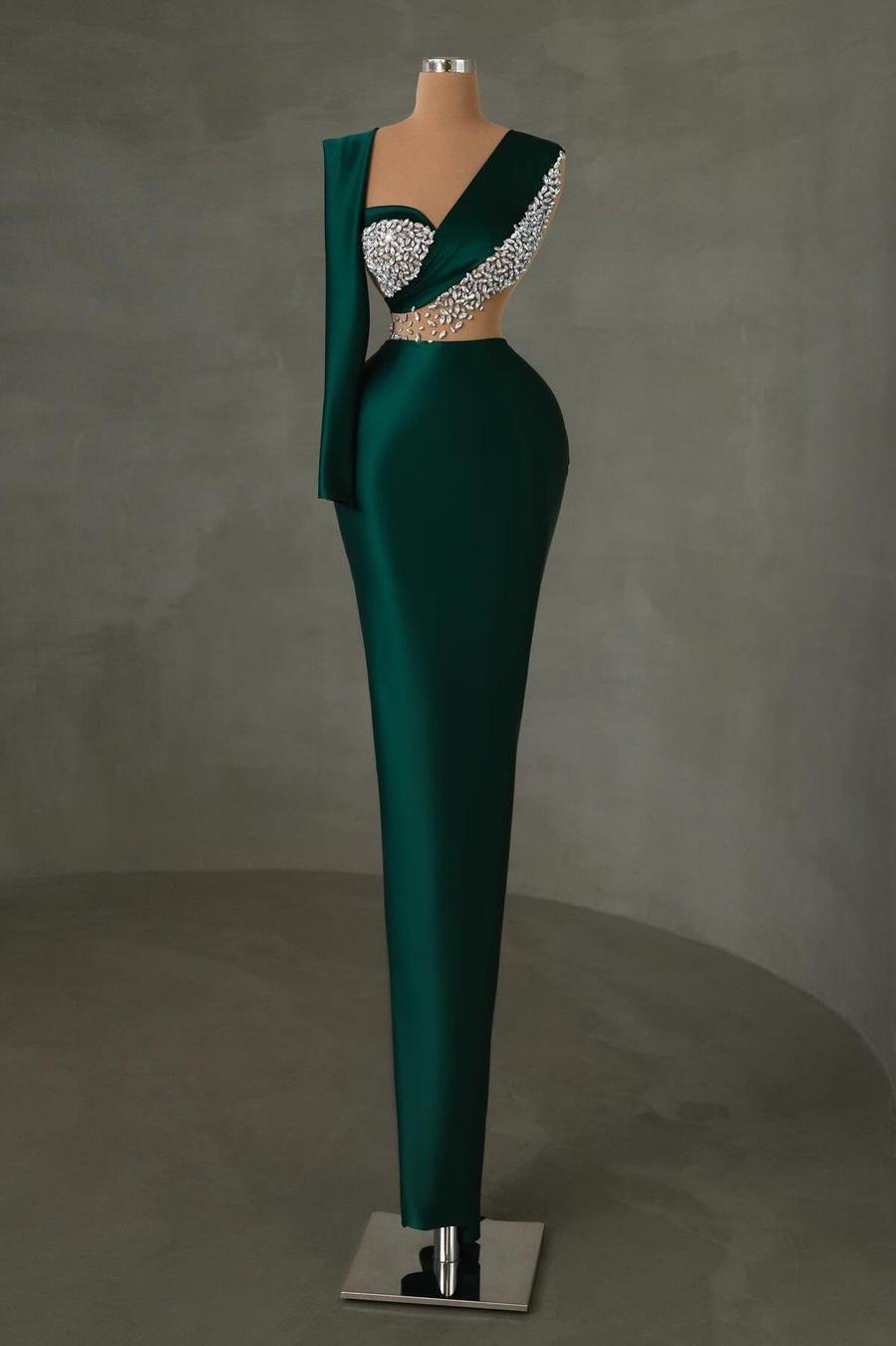 Stunning Dark Green Sweetheart Long Sleeve Long Prom Dress With Beadings
