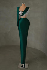 Stunning Dark Green Sweetheart Long Sleeve Long Prom Dress With Beadings