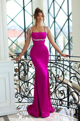 Stunning Mermaid Straps Beadings Sleeveless Long Prom Dress With Crystals