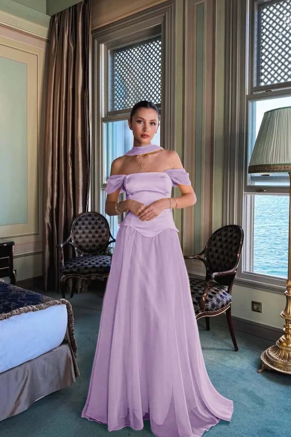 Stunning Off the Shoulder Sleeveless Long Prom Dress With Pleated