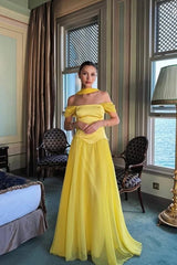 Stunning Off the Shoulder Sleeveless Long Prom Dress With Pleated