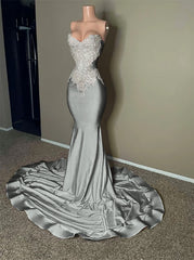 Stunning Pink Sleeveless Strapless Mermaid Long Prom Dress With Embroidery
