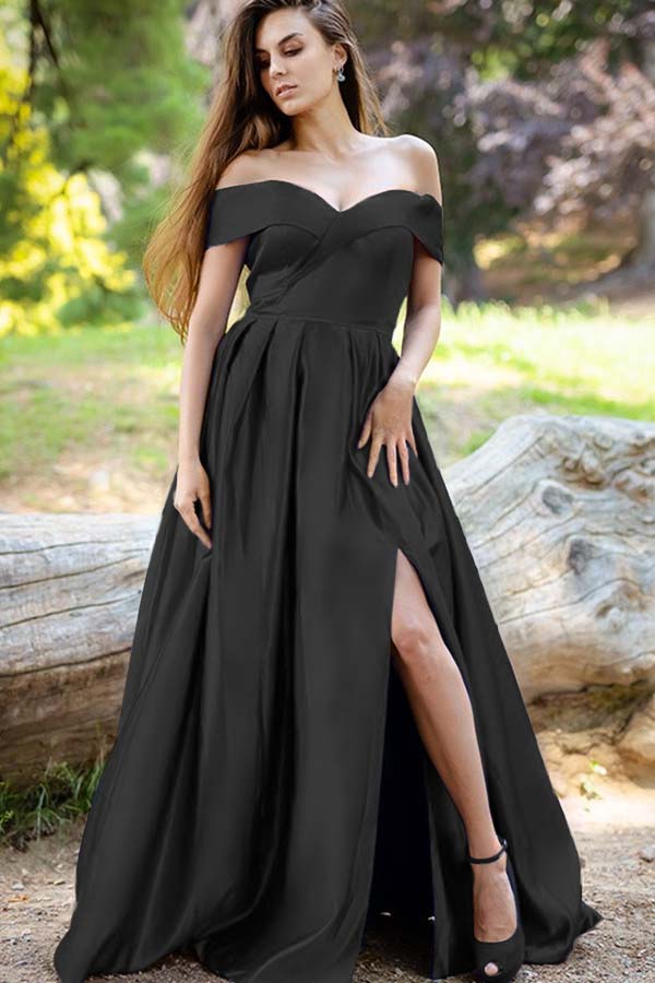 Stunning Royal Blue Off the Shoulder Split Long Elegant Prom Dress