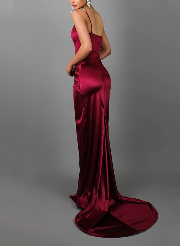 how to make a front split in a prom dress Sheath Strapless Split Side Prom Dress with Court Train