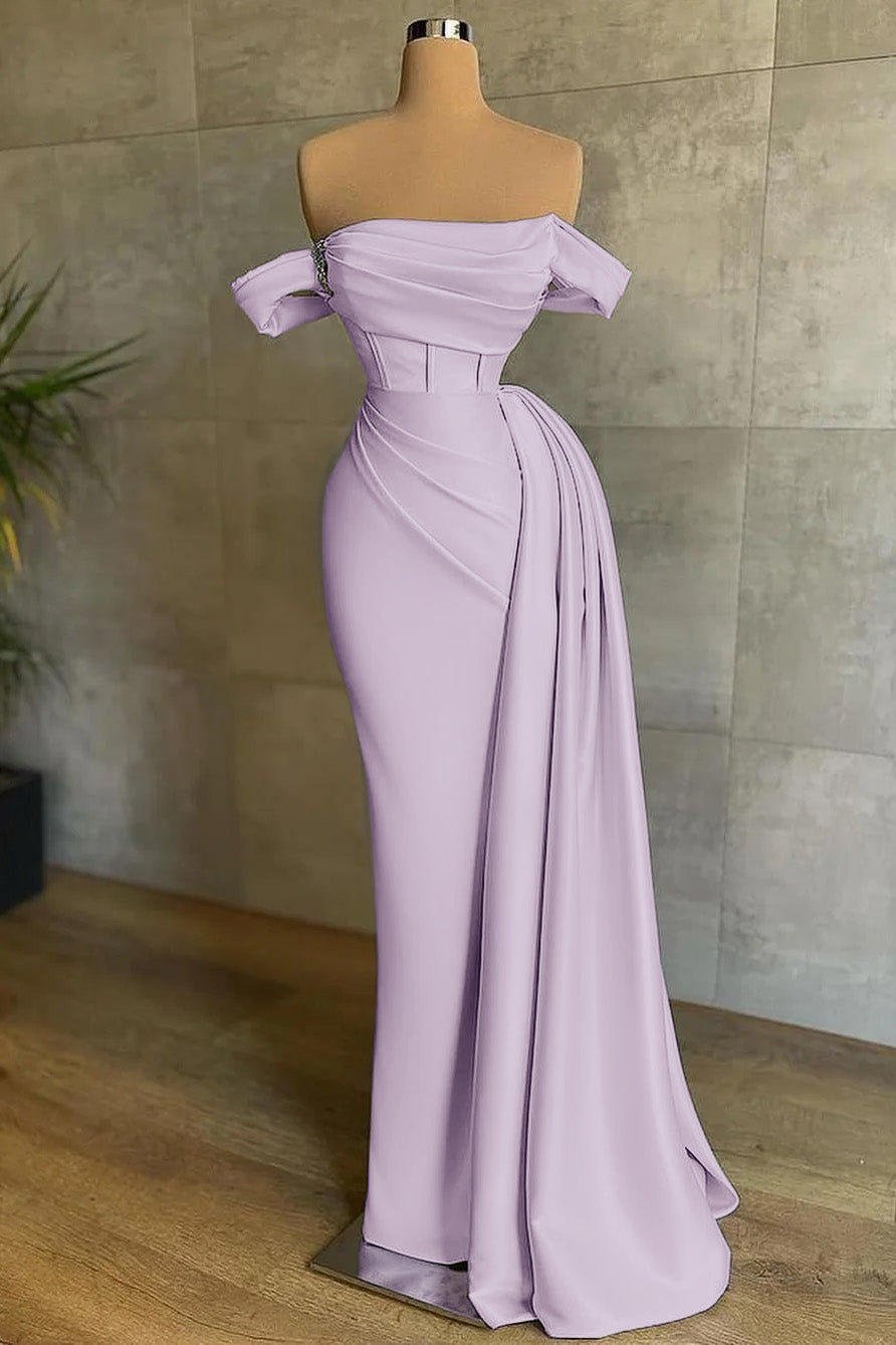 Stunning White Strapless Mermaid Pleated Long Prom Dress Off the Shoulder