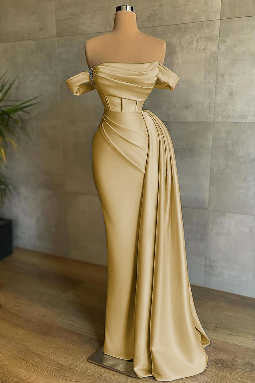 Stunning White Strapless Mermaid Pleated Long Prom Dress Off the Shoulder