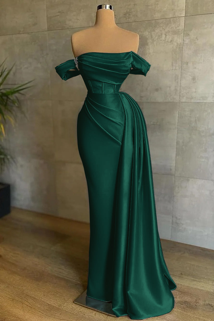 Stunning White Strapless Mermaid Pleated Long Prom Dress Off the Shoulder