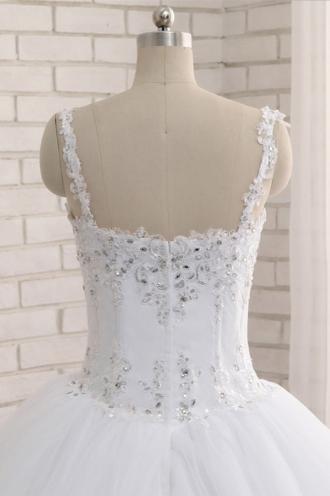 Stunning White Tulle Lace Wedding Dress Strapless Sweetheart Beadings Bridal Gowns with Appliques-27dress