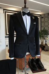 Stylish Black Peaked Lapel Velvet Men Suits For Wedding