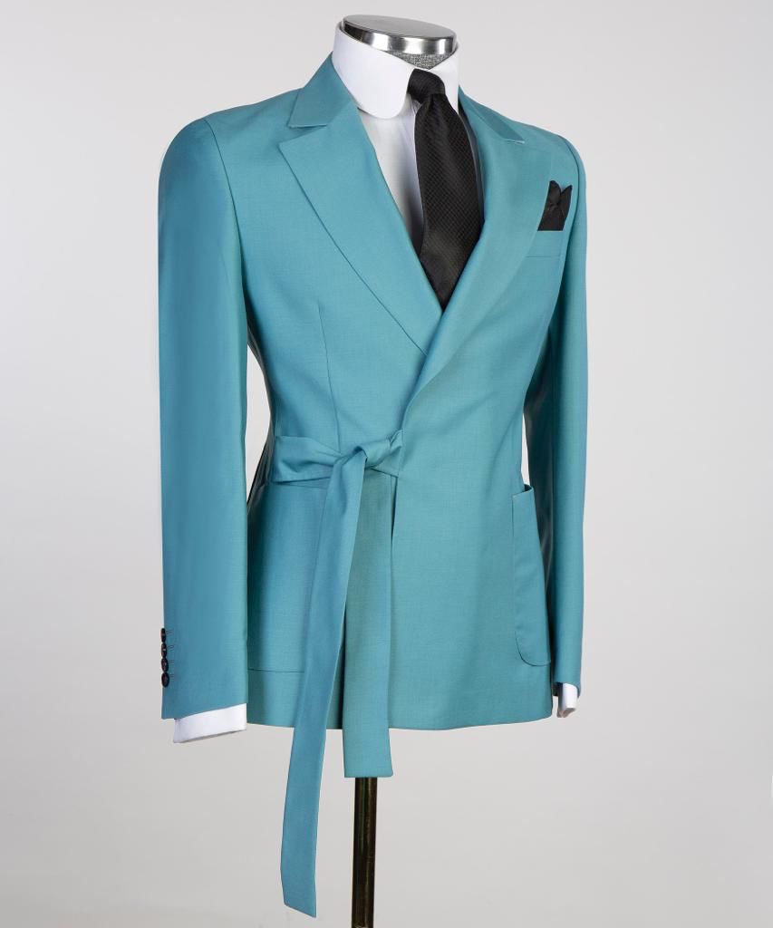 Stylish Notched Lapel Two Pieces Blue Prom Suits