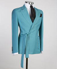 Stylish Notched Lapel Two Pieces Blue Prom Suits