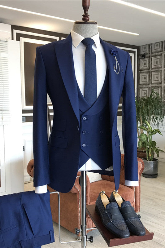 Stylish Peaked Lapel Three Pieces Blue Prom Suits For Men