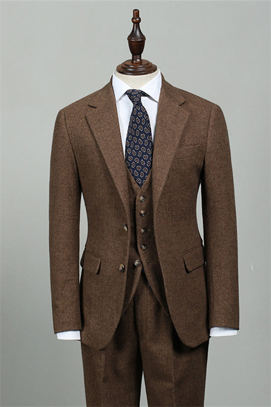 Stylish Three Pieces Bespoke Men Brown Business Suits
