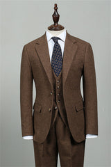 Stylish Three Pieces Bespoke Men Brown Business Suits
