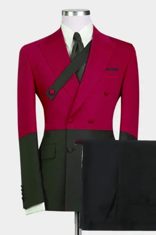 Stylish Peaked Lapel Double Breasted Burgundy Prom Suits