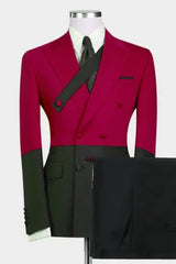 Stylish Peaked Lapel Double Breasted Burgundy Prom Suits