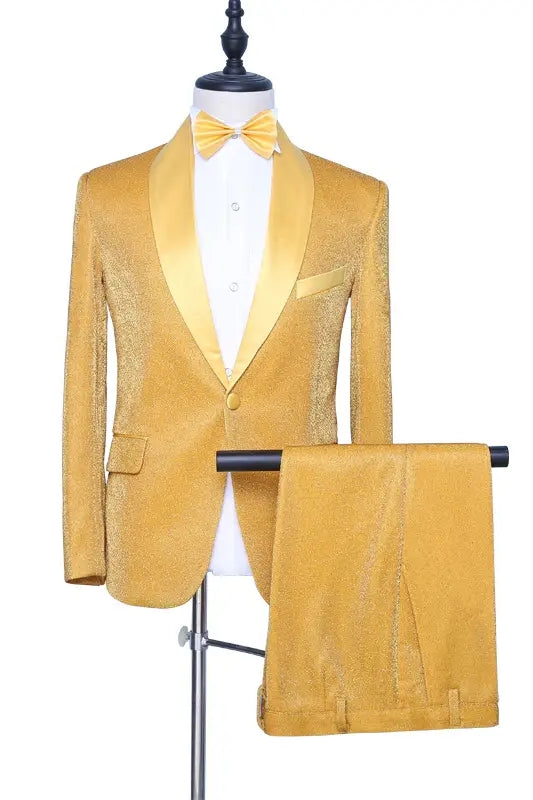 Stylish Shawl Lapel Two Pieces Velvet Gold Wedding Suits