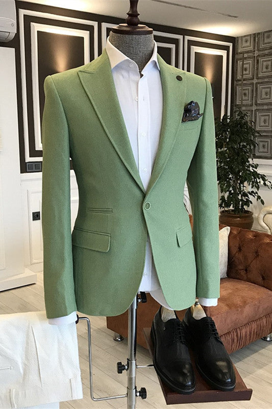 Stylish Green Peaked Lapel Men Suits For Prom