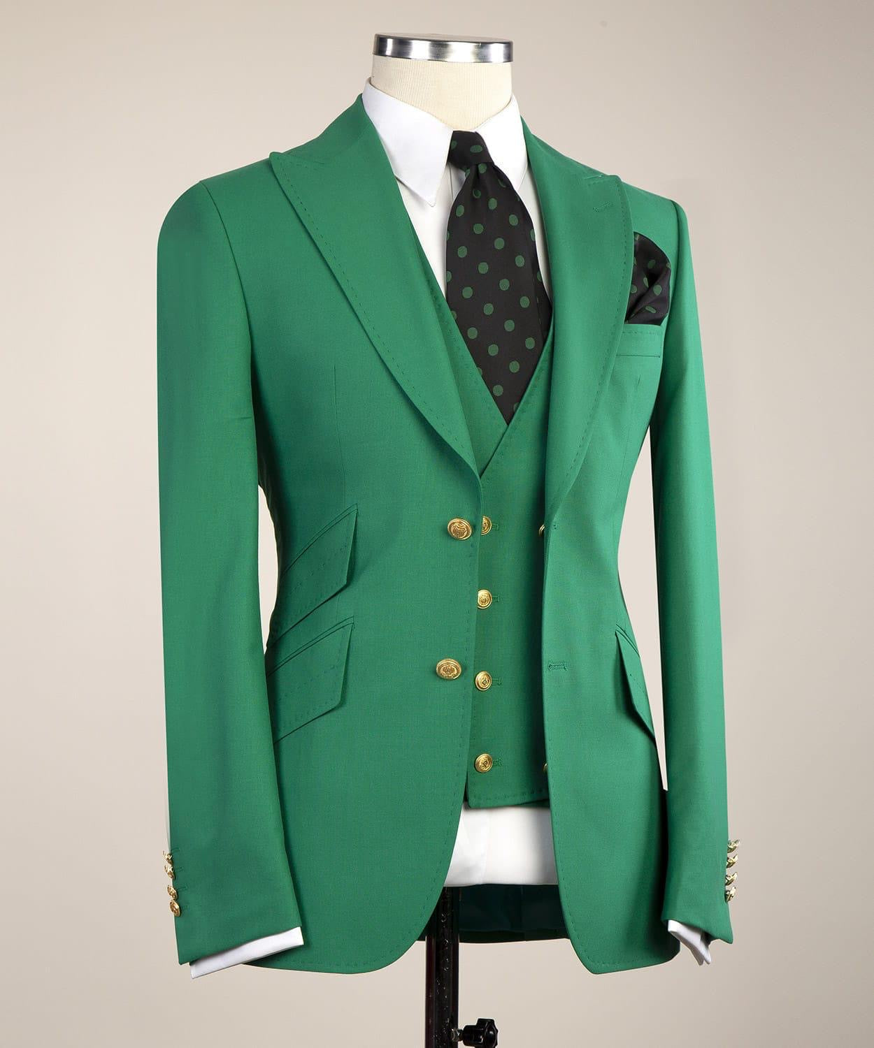 Stylish Green Peaked Lapel Slim Fit Prom Men Suits