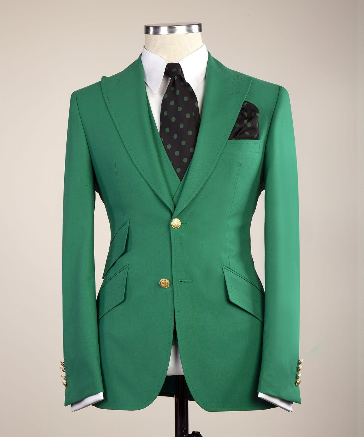 Stylish Green Peaked Lapel Slim Fit Prom Men Suits