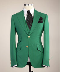 Stylish Green Peaked Lapel Slim Fit Prom Men Suits
