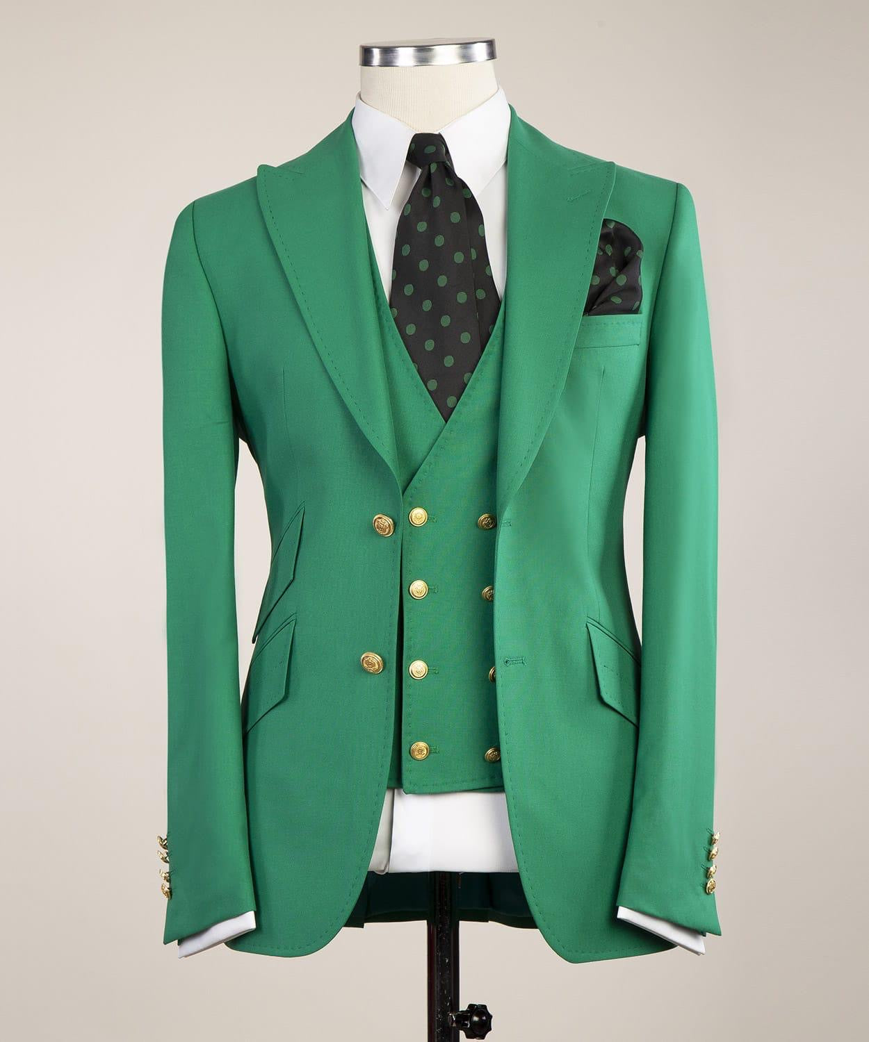 Stylish Green Peaked Lapel Slim Fit Prom Men Suits
