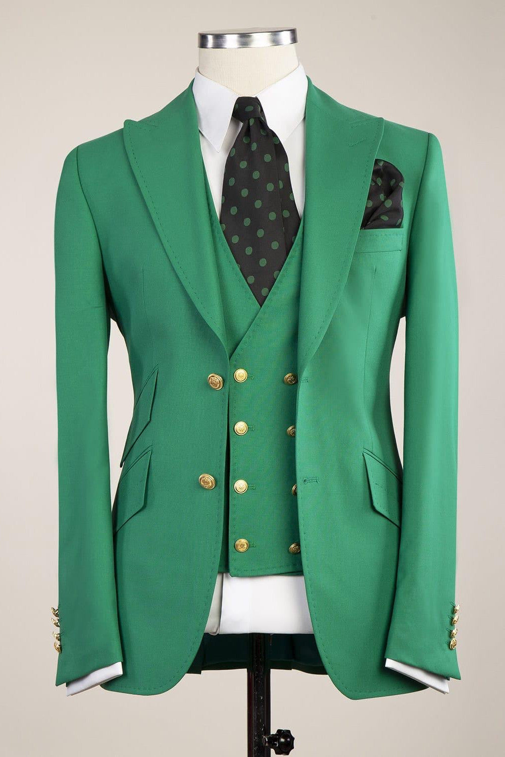 Stylish Green Peaked Lapel Slim Fit Prom Men Suits