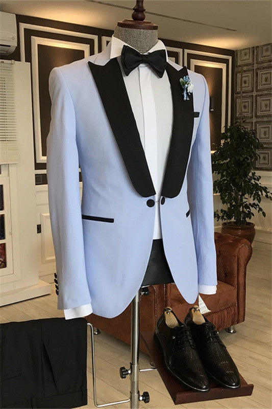 Stylish Light Blue Peaked Lapel Men Suits For Prom