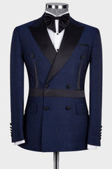 Stylish Peaked Lapel Double Breasted Navy Blue Prom Suits For Men