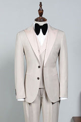 Stylish Off White Peaked Lapel 2 Button Business Suit For Men