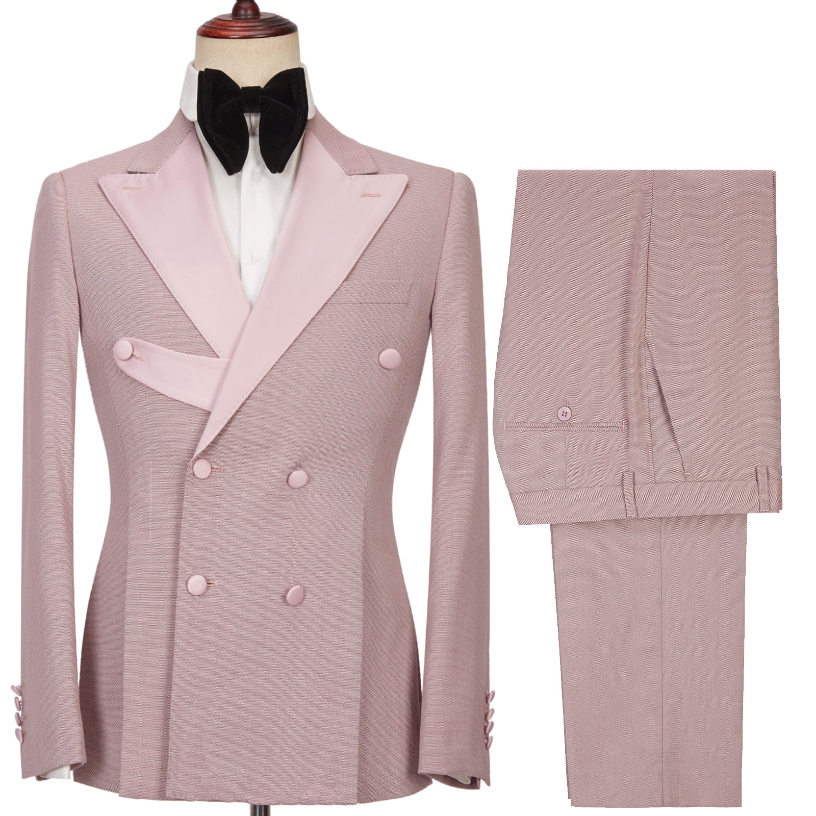 Stylish Pink Double Breasted Peaked Lapel Men Suits