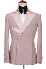 Stylish Pink Double Breasted Peaked Lapel Men Suits