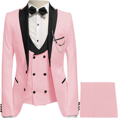 Stylish Peaked Lapel Three Pieces Pink Prom Suits