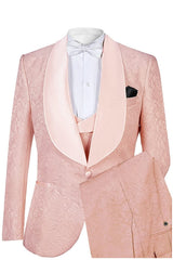 Stylish Pink Shawl Lapel Jacquard Men Suits For Wedding