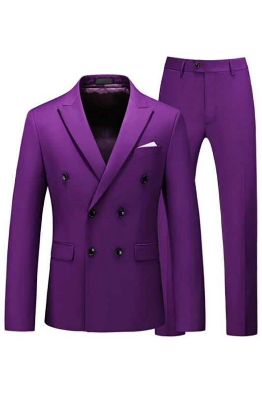 Stylish Purple Peaked Lapel Double Breasted Men Suits For Prom