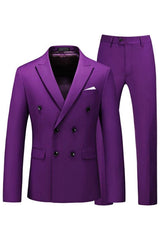 Stylish Purple Peaked Lapel Double Breasted Men Suits For Prom