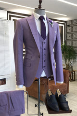 Stylish Peaked Lapel Three Pieces Purple Wedding Suits
