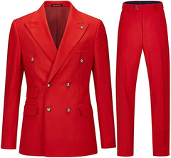 Stylish Red Peaked Lapel Double Breasted Men Suits For Prom