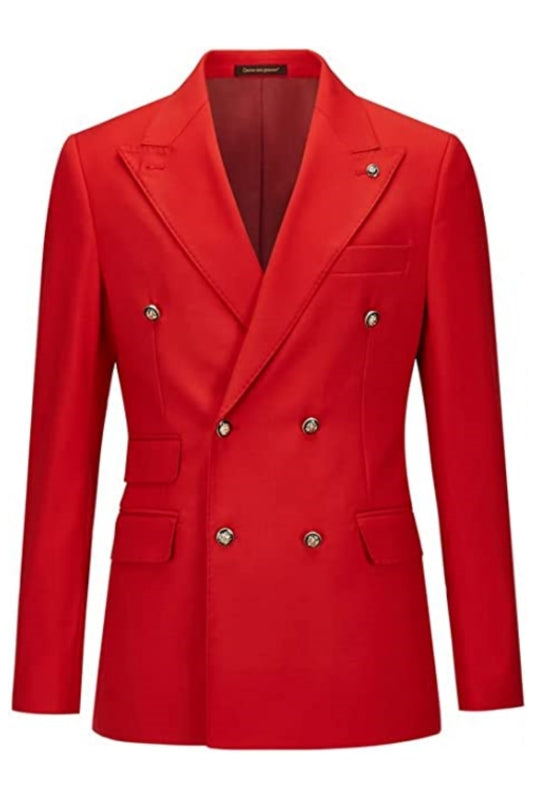 Stylish Red Peaked Lapel Double Breasted Men Suits For Prom