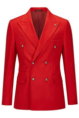 Stylish Red Peaked Lapel Double Breasted Men Suits For Prom