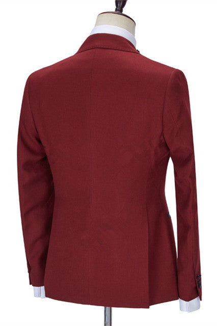 Stylish Three Pieces Best Fitted Peaked Lapel Red Prom Suits