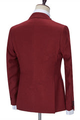 Stylish Three Pieces Best Fitted Peaked Lapel Red Prom Suits